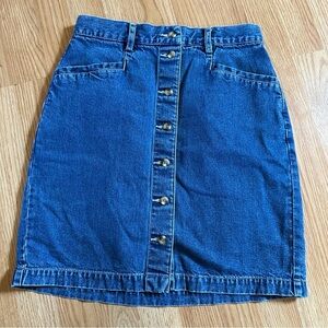 Eddie Bauer women’s size 8P vintage cotton denim button down skirt pockets y2k